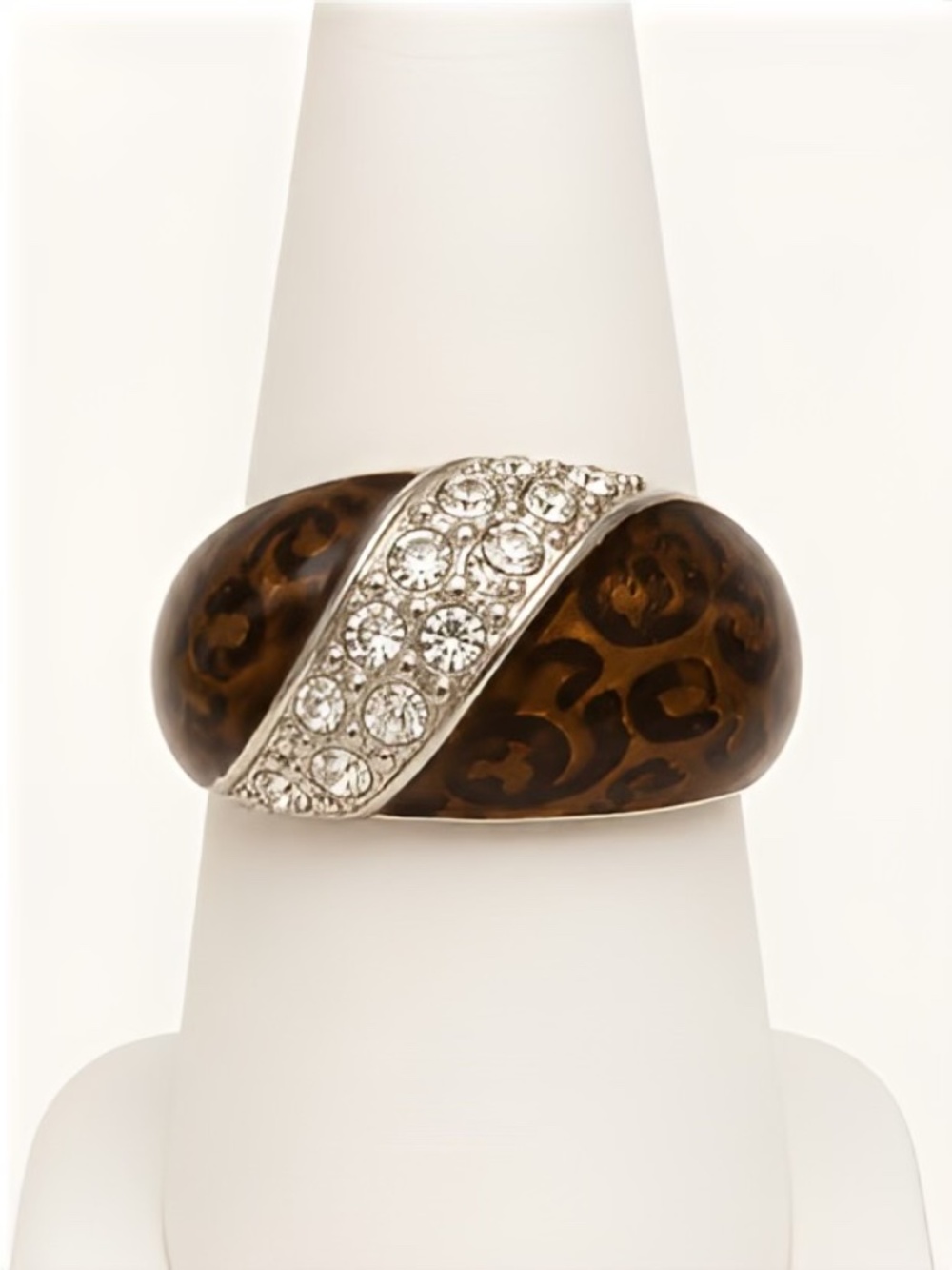 Premier Designs Leopard Dome Ring 6 Crystal Pave Tortoiseshell Chunky Statement